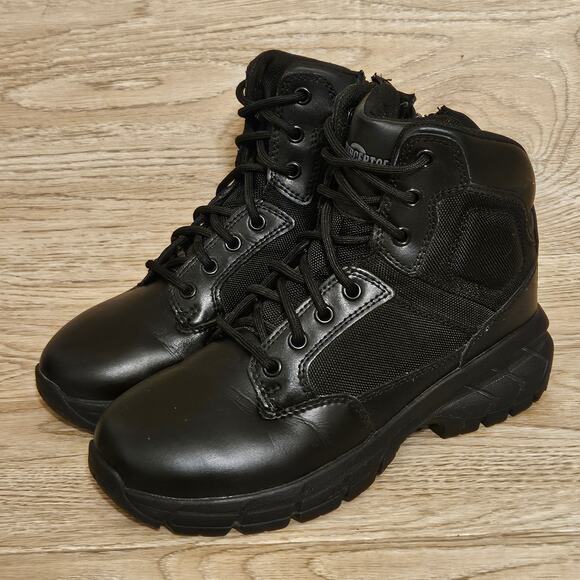 Interceptor Tactical Combat Boots Womens Size 7 Black Leather Lace Up Side Zip - Picture 1 of 9